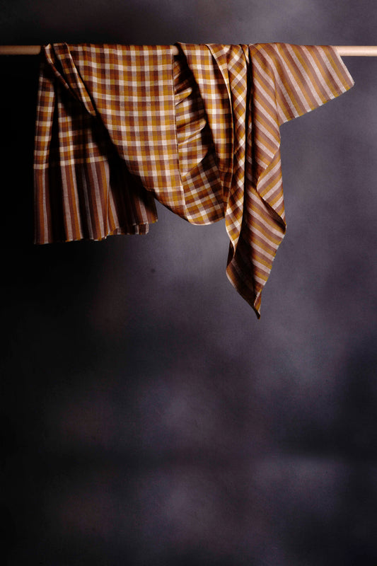Mustard and Ivory Checked  Handwoven Cashmere Pashmina Shawl