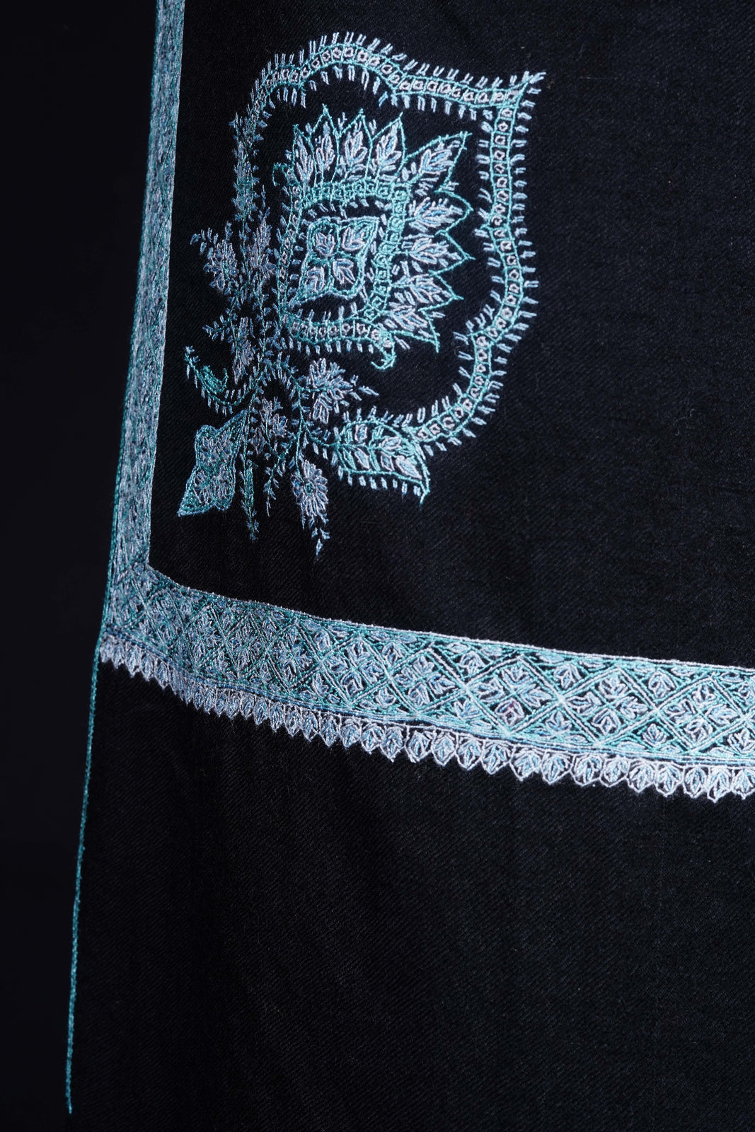 Black Base Cone Motif Sozni Embroidery Cashmere Pashmina Shawl