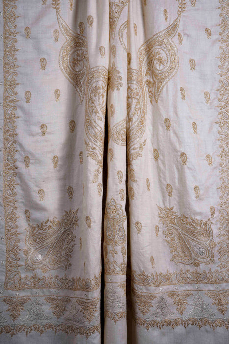 3 Yard Ivory Base With Golden and Silver Tilla Embroidery Pashmina Shawl