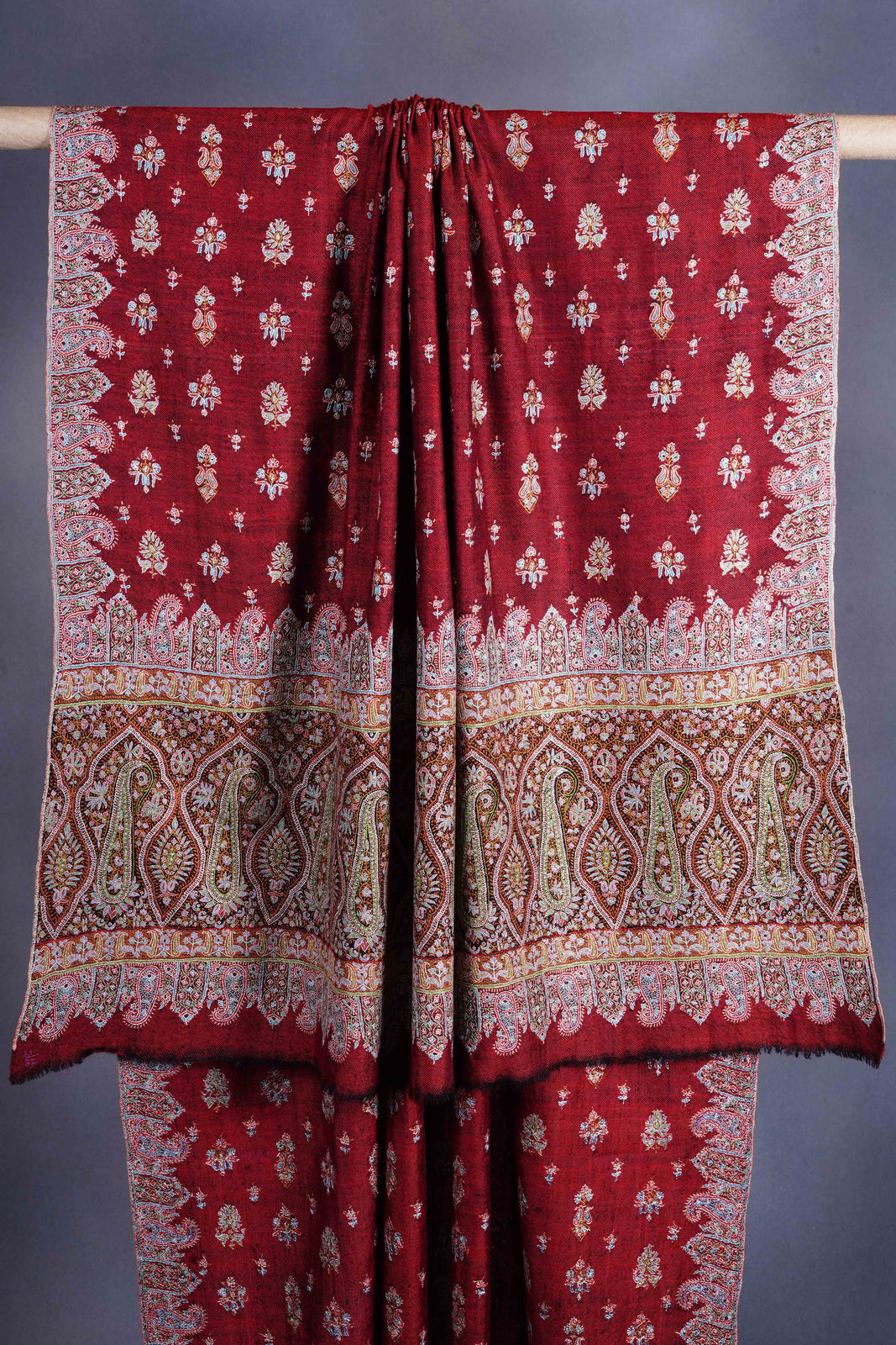 Maroon Multicolor Embroidery Pashmina Cashmere Shawl