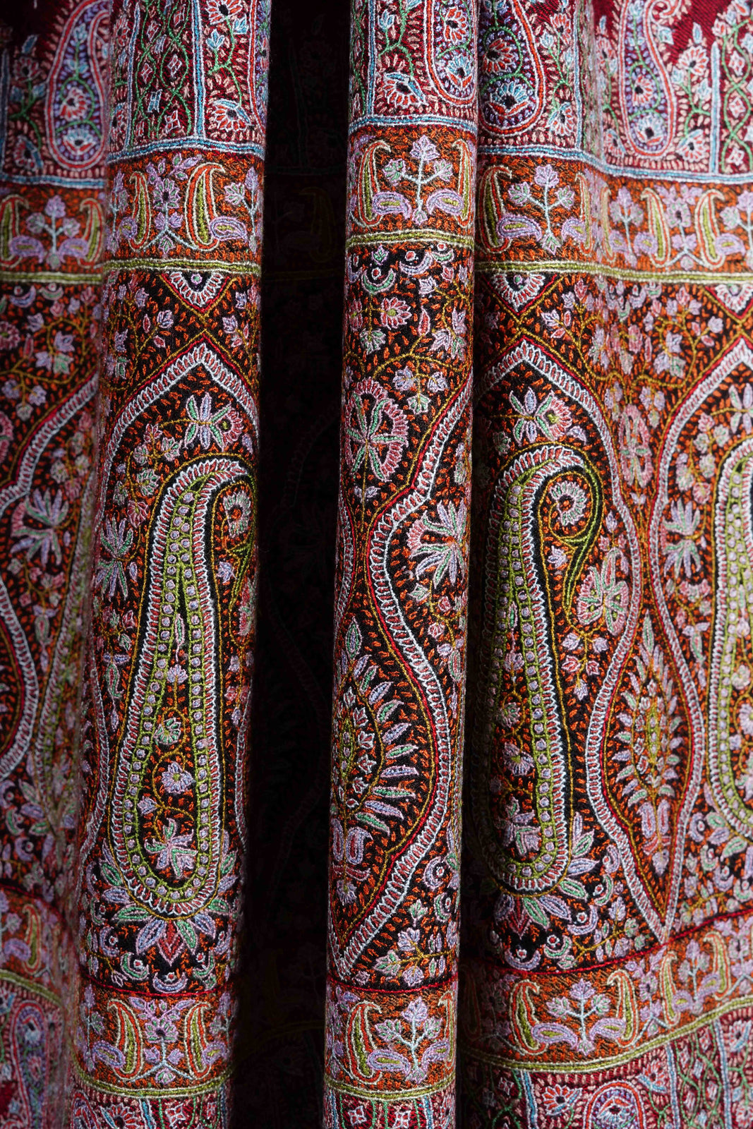 Maroon Multicolor Embroidery Pashmina Cashmere Shawl