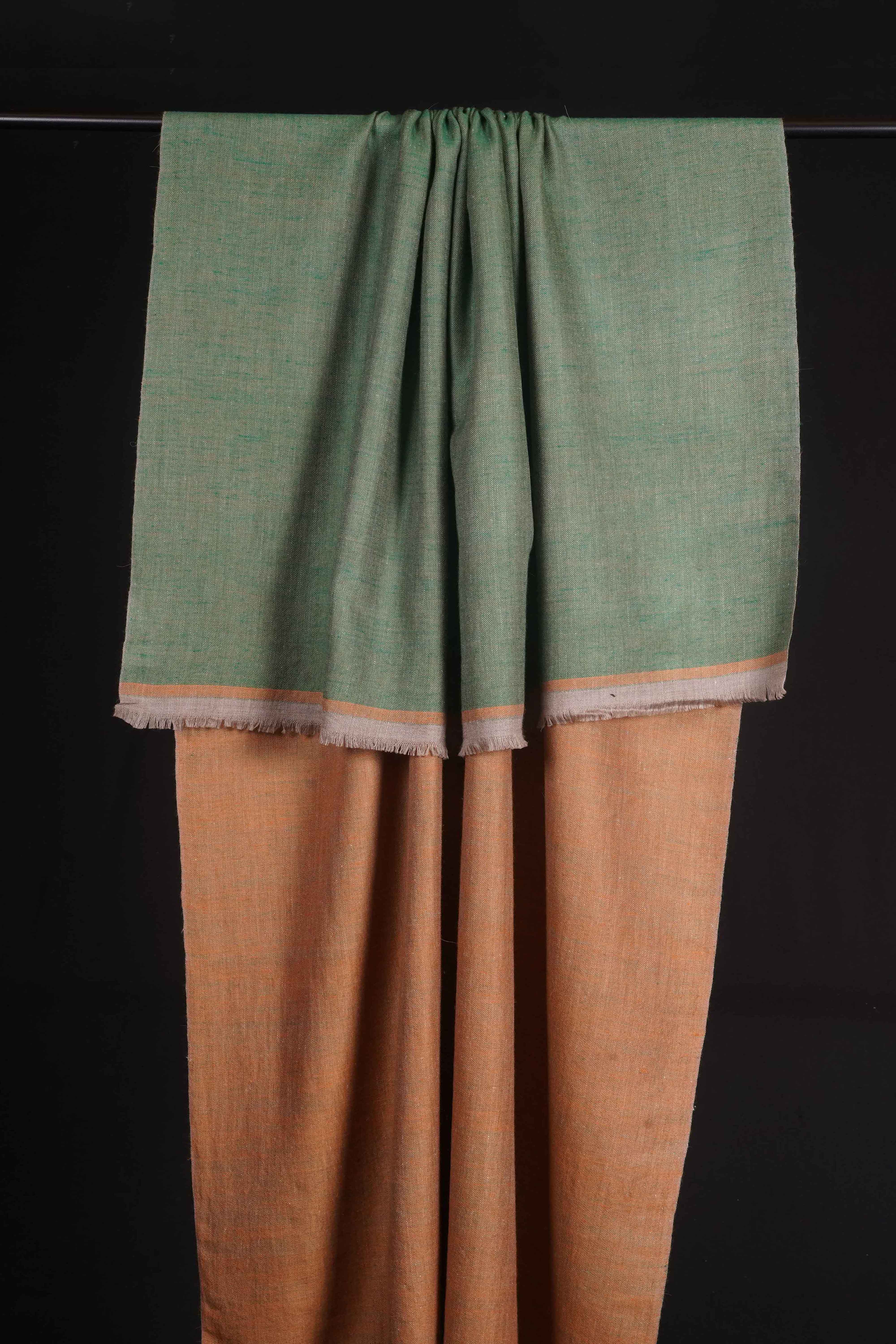 Reversible Green and Orange Cantaloupe Handwoven Cashmere Pashmina Shawl