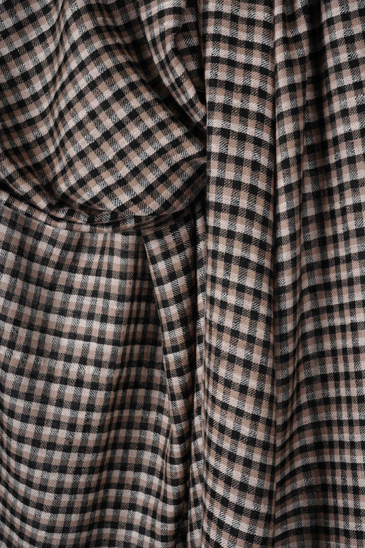 Small Check Black,Ivory And Natural Handwoven Cashmere Pashmina Scarf
