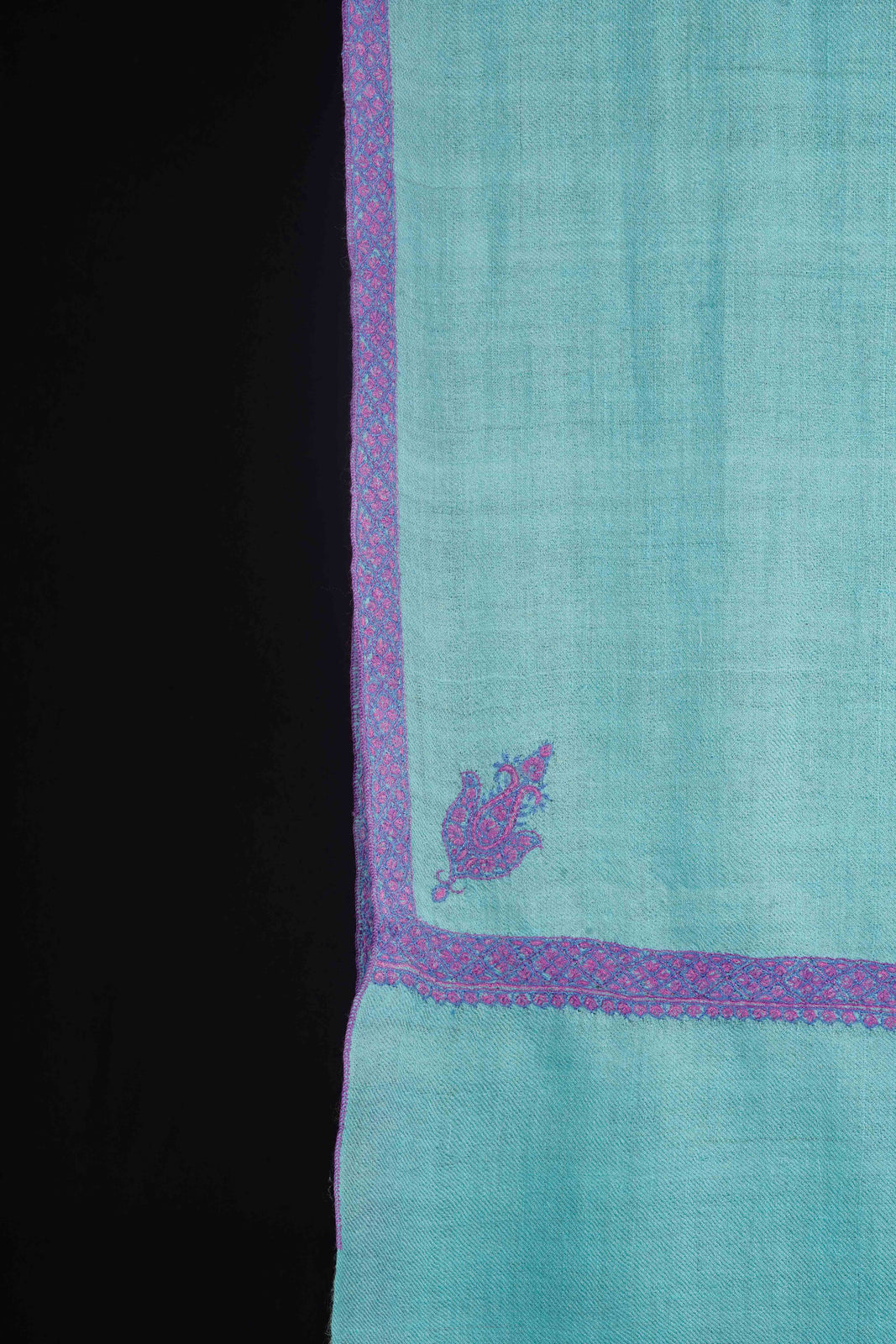 Seafoam Green Base With Purple Color Border Embroidery Cashmere Pashmina Scarf