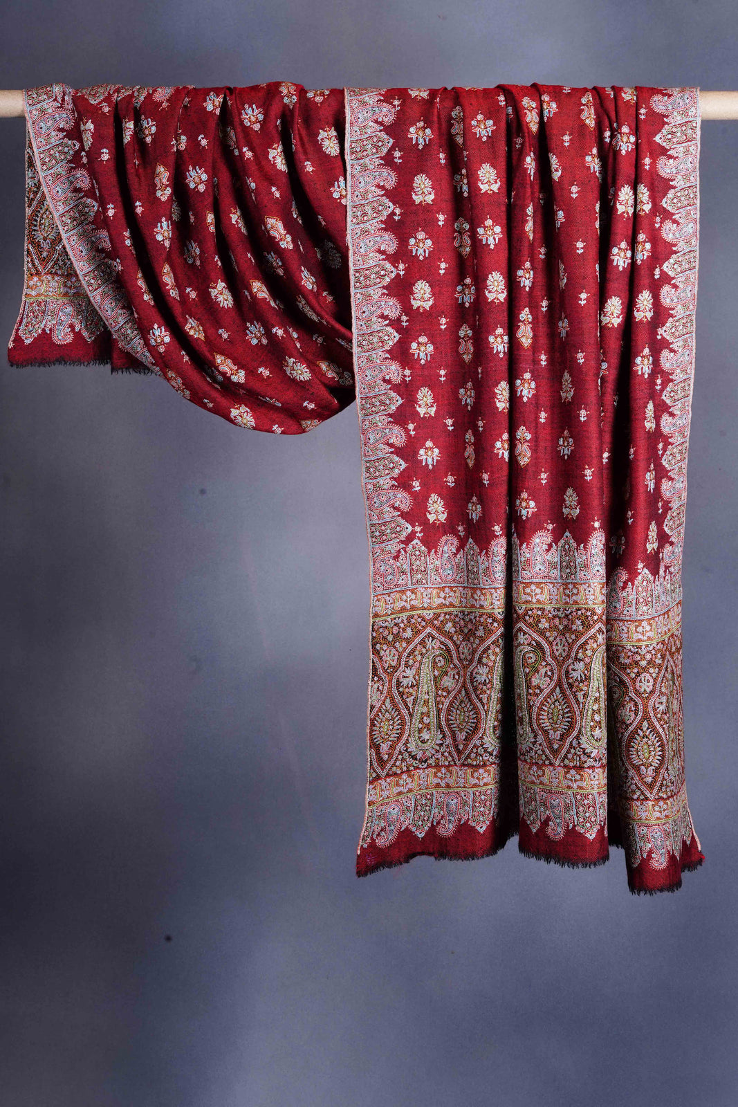 Maroon Multicolor Embroidery Pashmina Cashmere Shawl