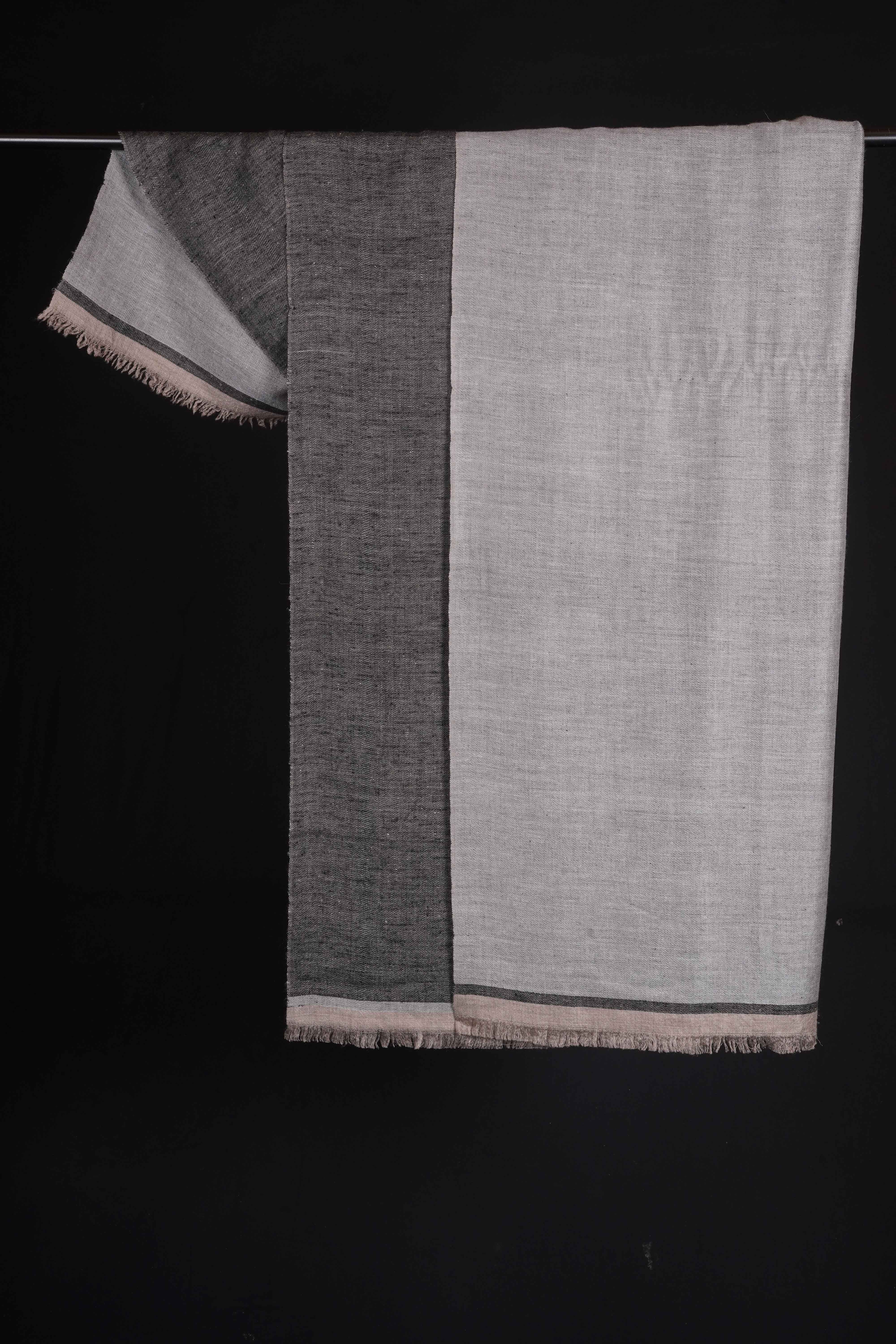Reversible Silver and Light Black Handwoven Cashmere Pashmina Shawl