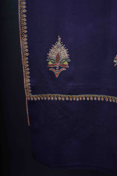 Navy Blue Base Buteh Motif Merino wool Embroidery Shawl