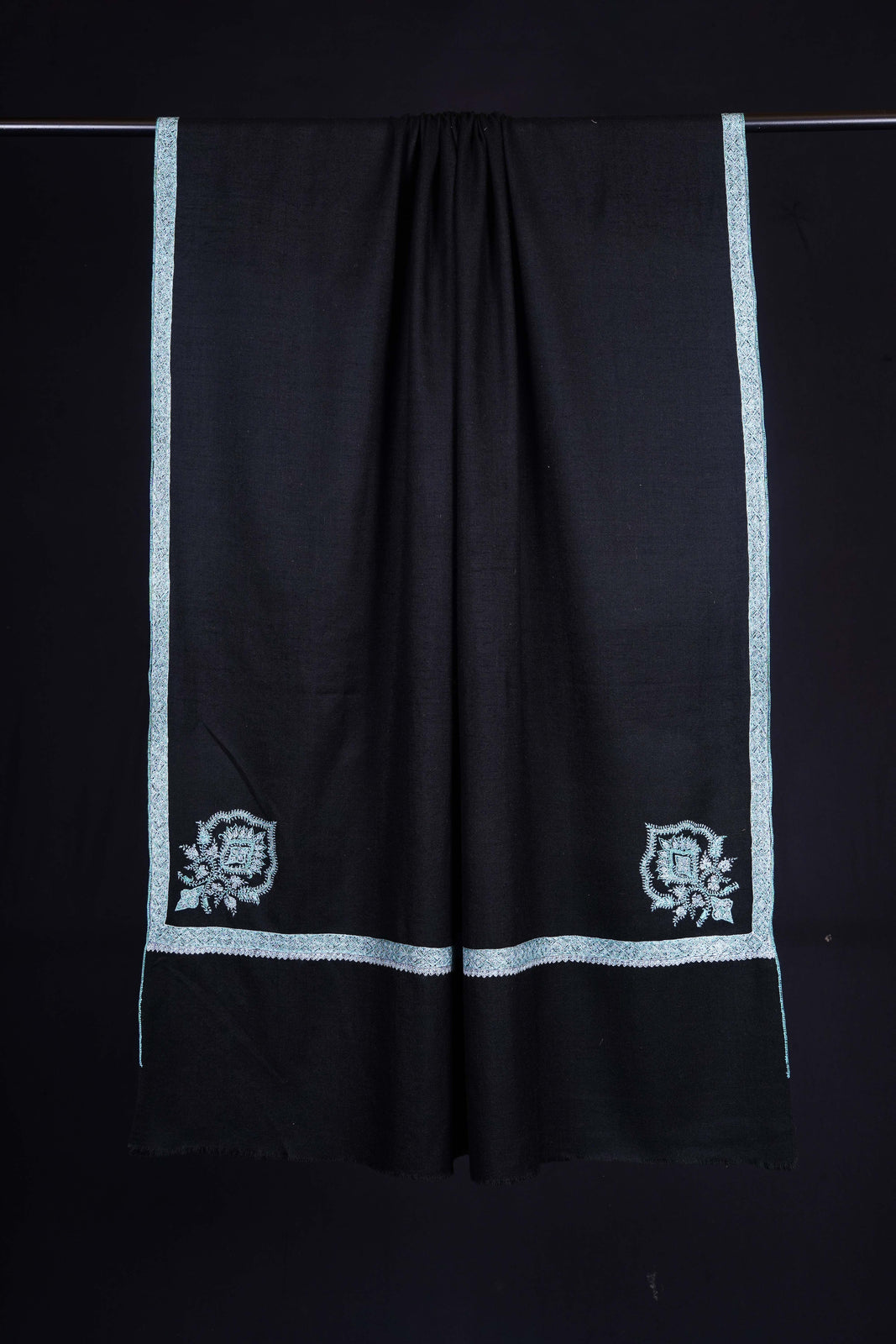 Black Base Cone Motif Sozni Embroidery Cashmere Pashmina Shawl