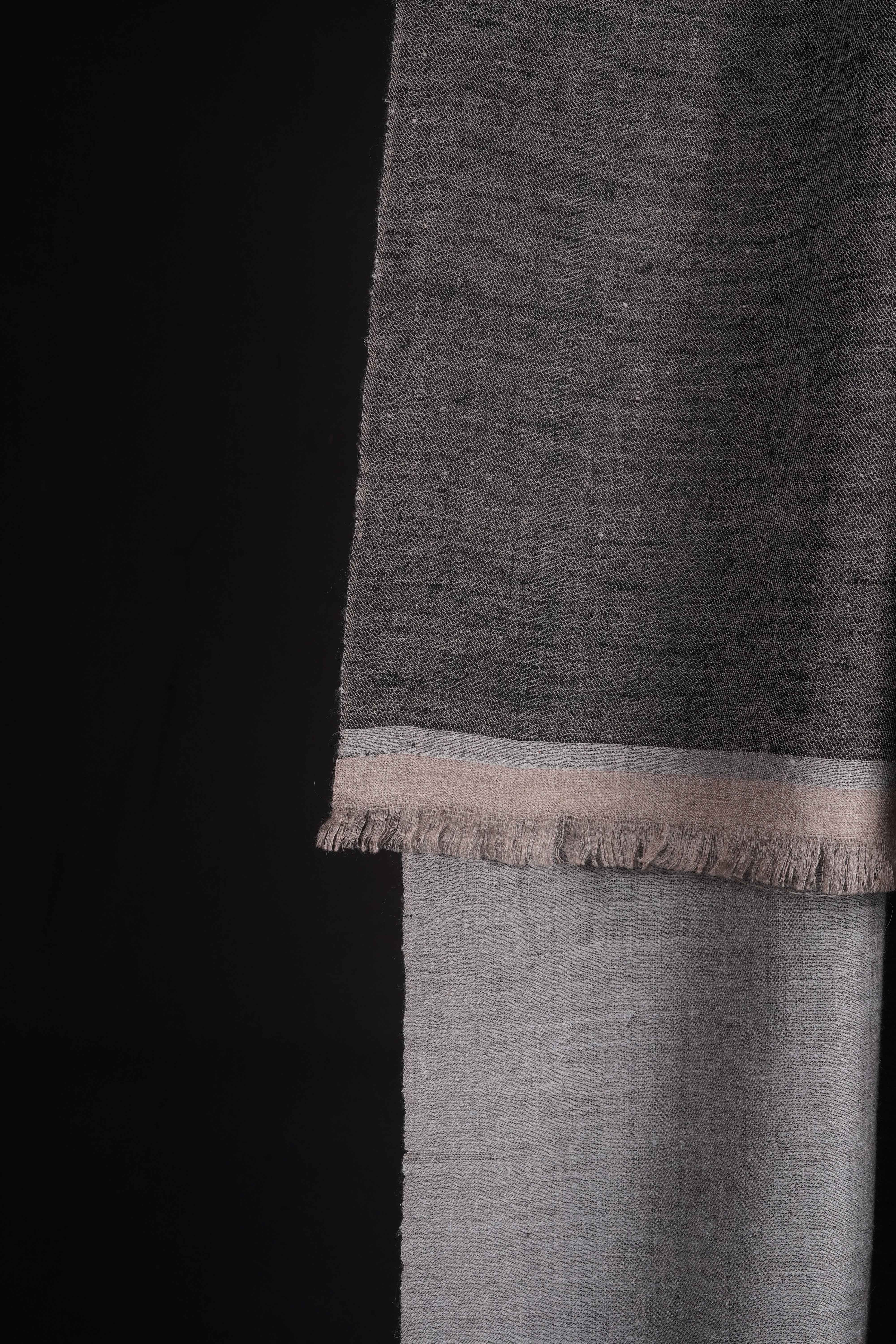 Reversible Silver and Light Black Handwoven Cashmere Pashmina Shawl