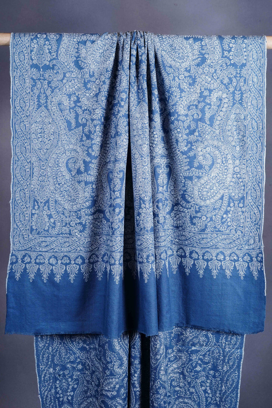 Petrol Blue Jamawar Embroidery Pashmina Shawl