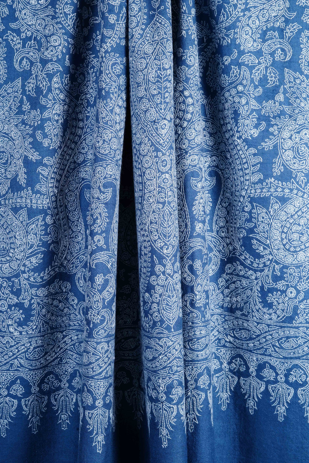 Petrol Blue Jamawar Embroidery Pashmina Shawl