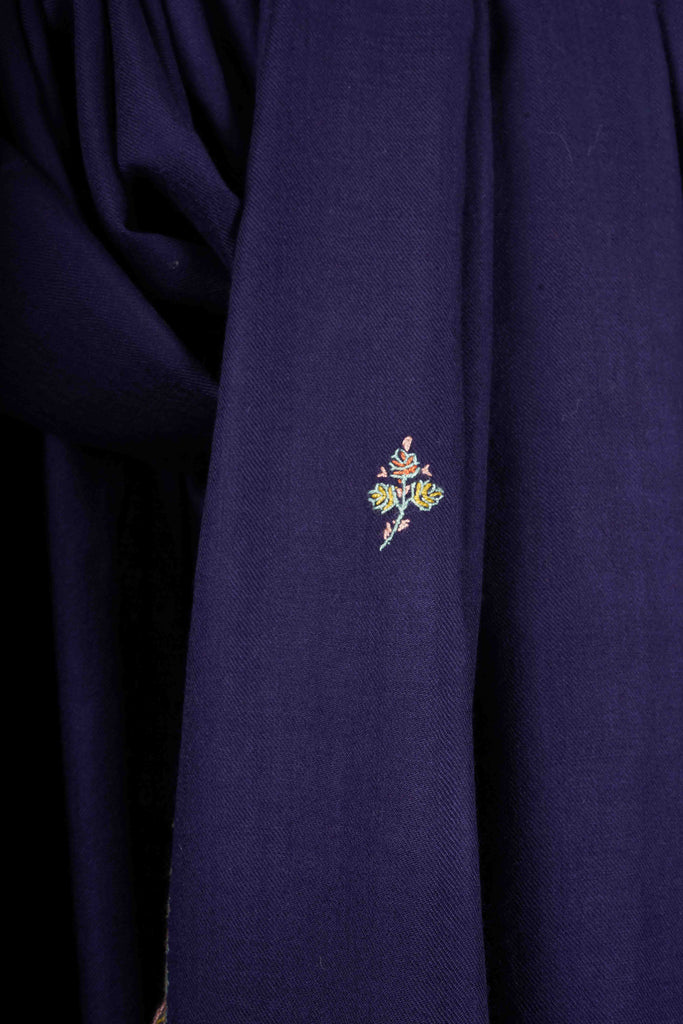 Navy Blue Base Buteh Motif Merino wool Embroidery Shawl
