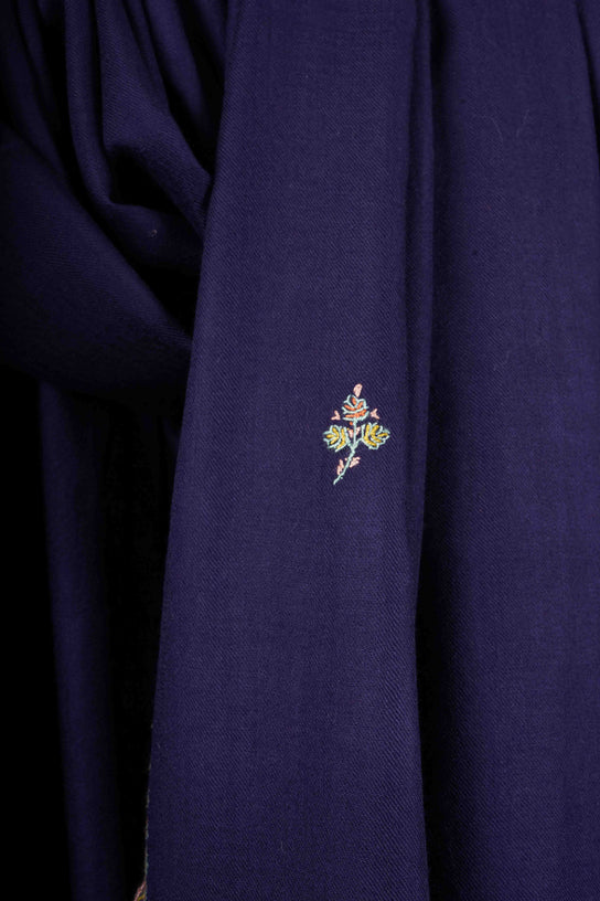 Navy Blue Base Buteh Motif Merino wool Embroidery Shawl