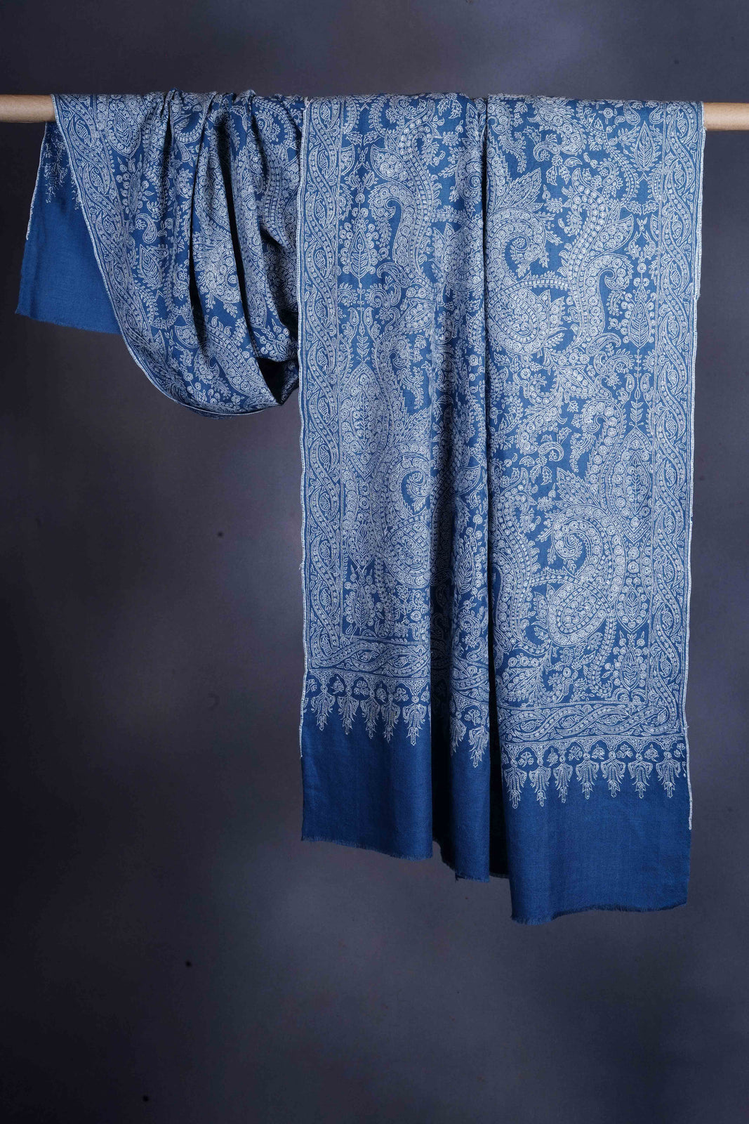 Petrol Blue Jamawar Embroidery Pashmina Shawl