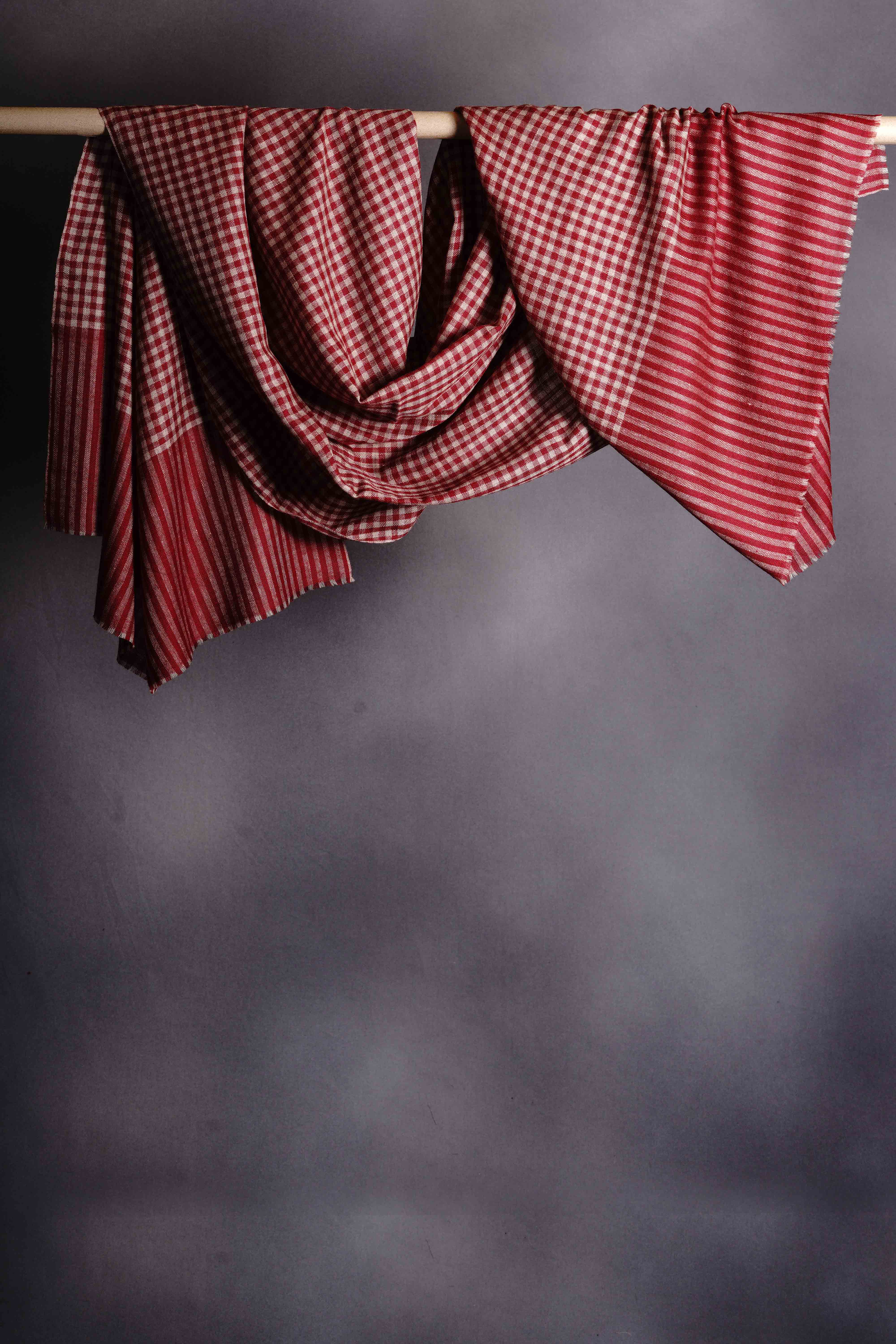 Red Checked Handwoven Cashmere Pashmina Shawl