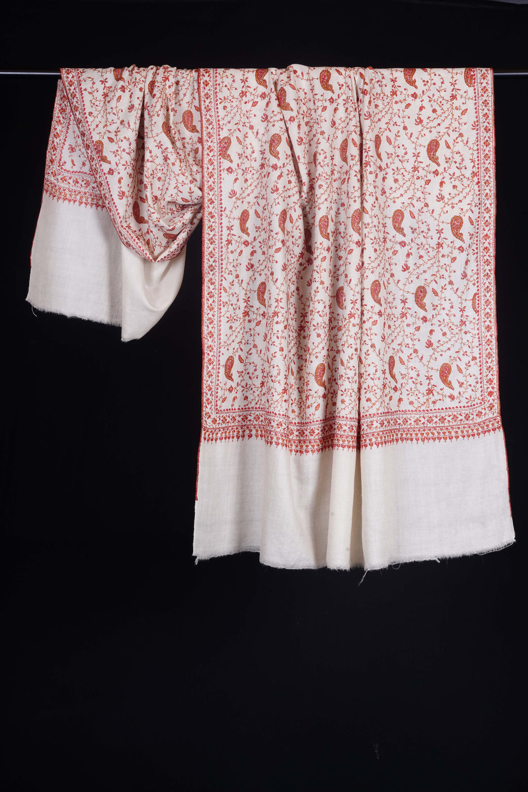 Ivory Jali Embroidery Cashmere Pashmina Shawl