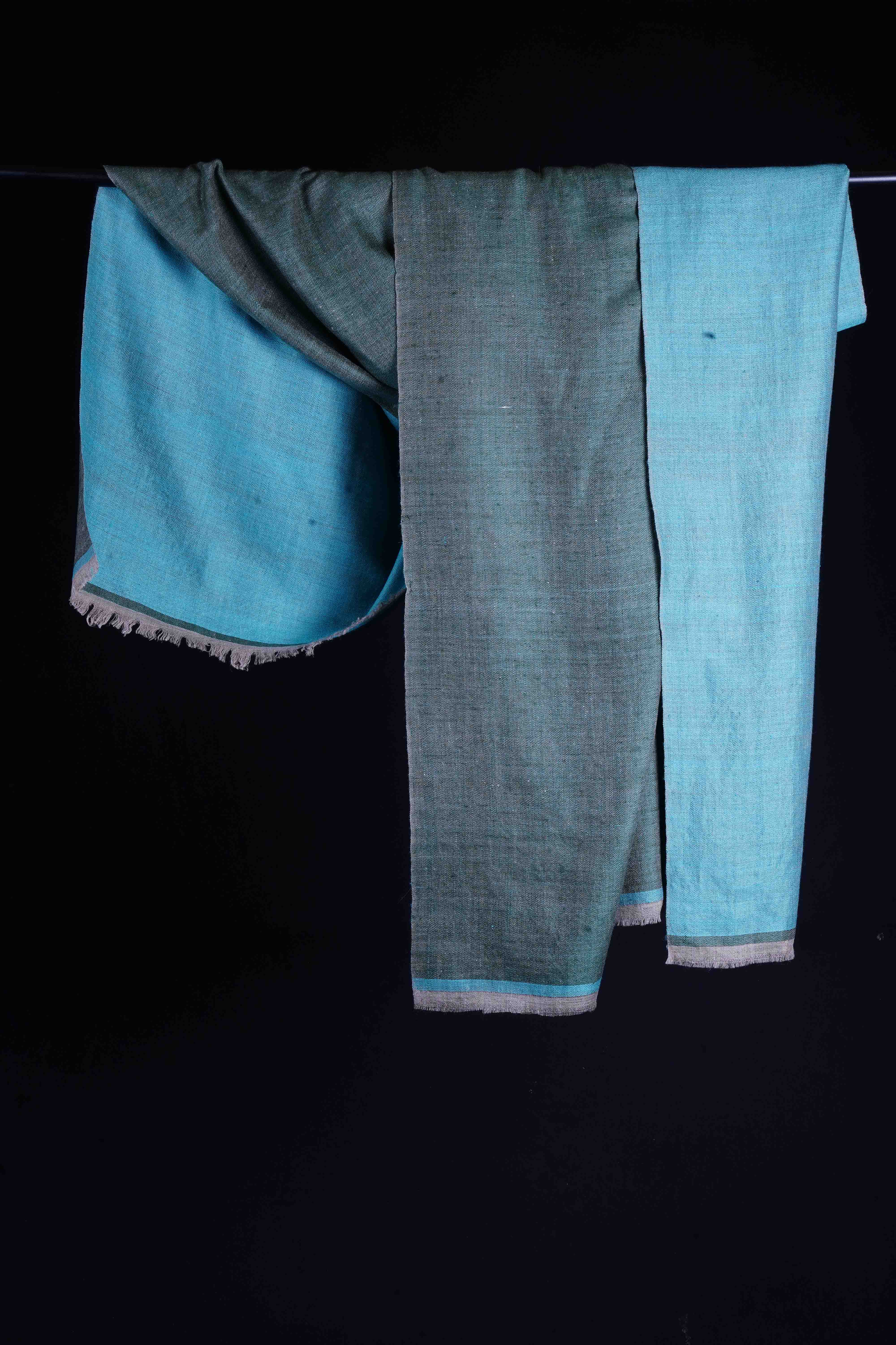 Reversible Green and Turquoise Handwoven Cashmere Pashmina Shawl