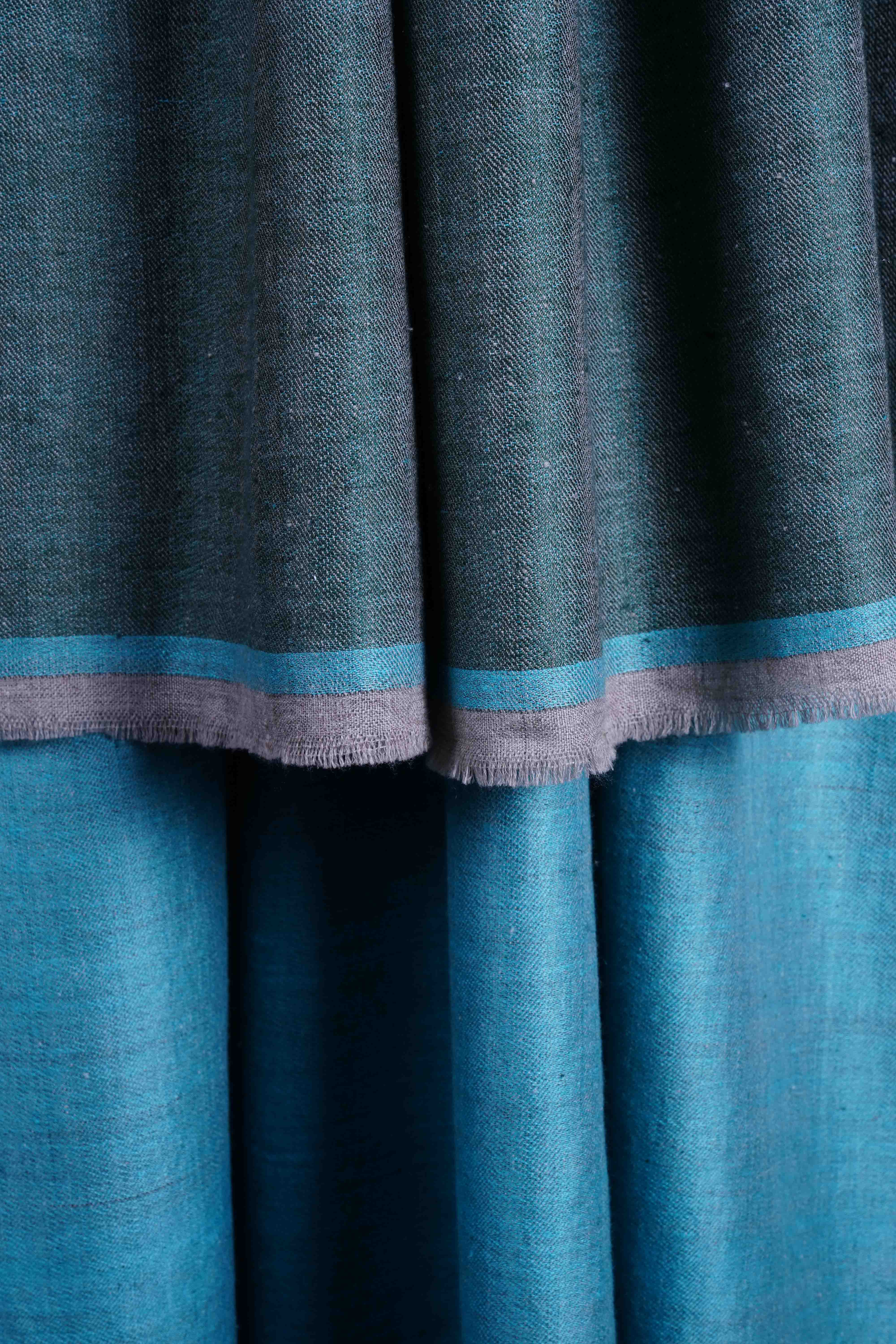Reversible Green and Turquoise Handwoven Cashmere Pashmina Shawl