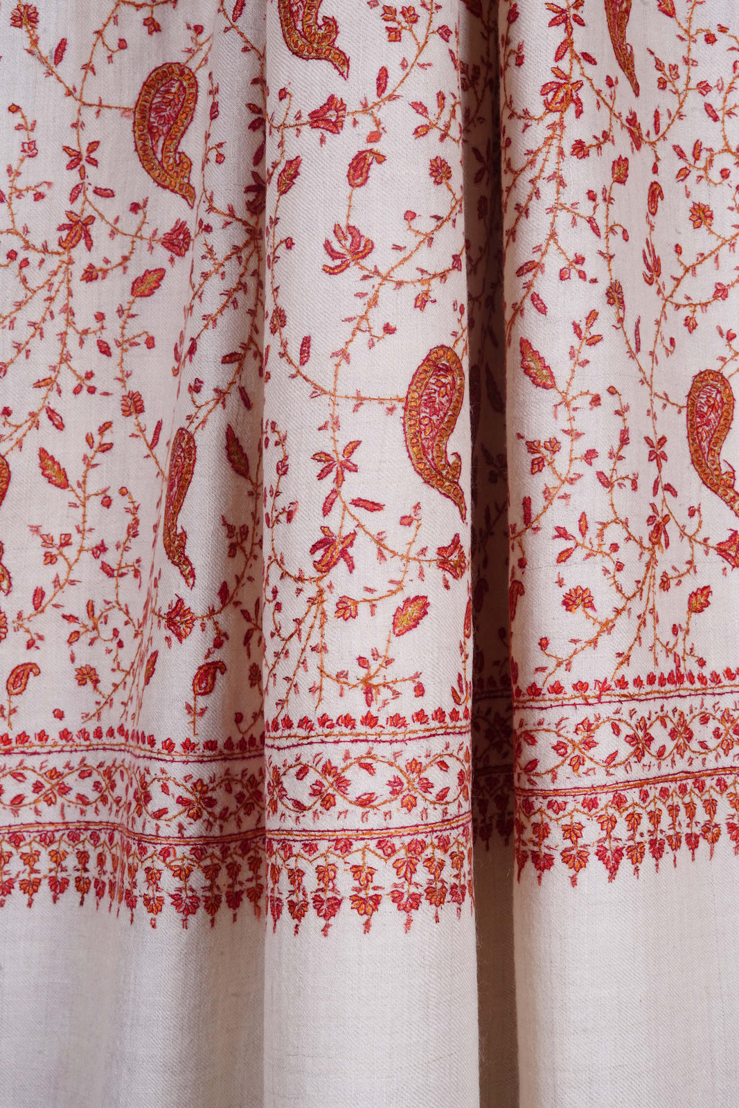 Ivory Jali Embroidery Cashmere Pashmina Shawl