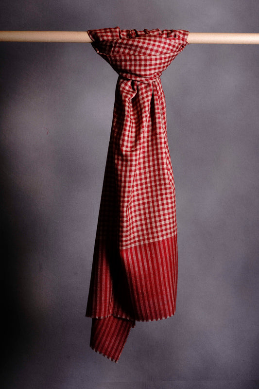 Red Checked Handwoven Cashmere Pashmina Shawl