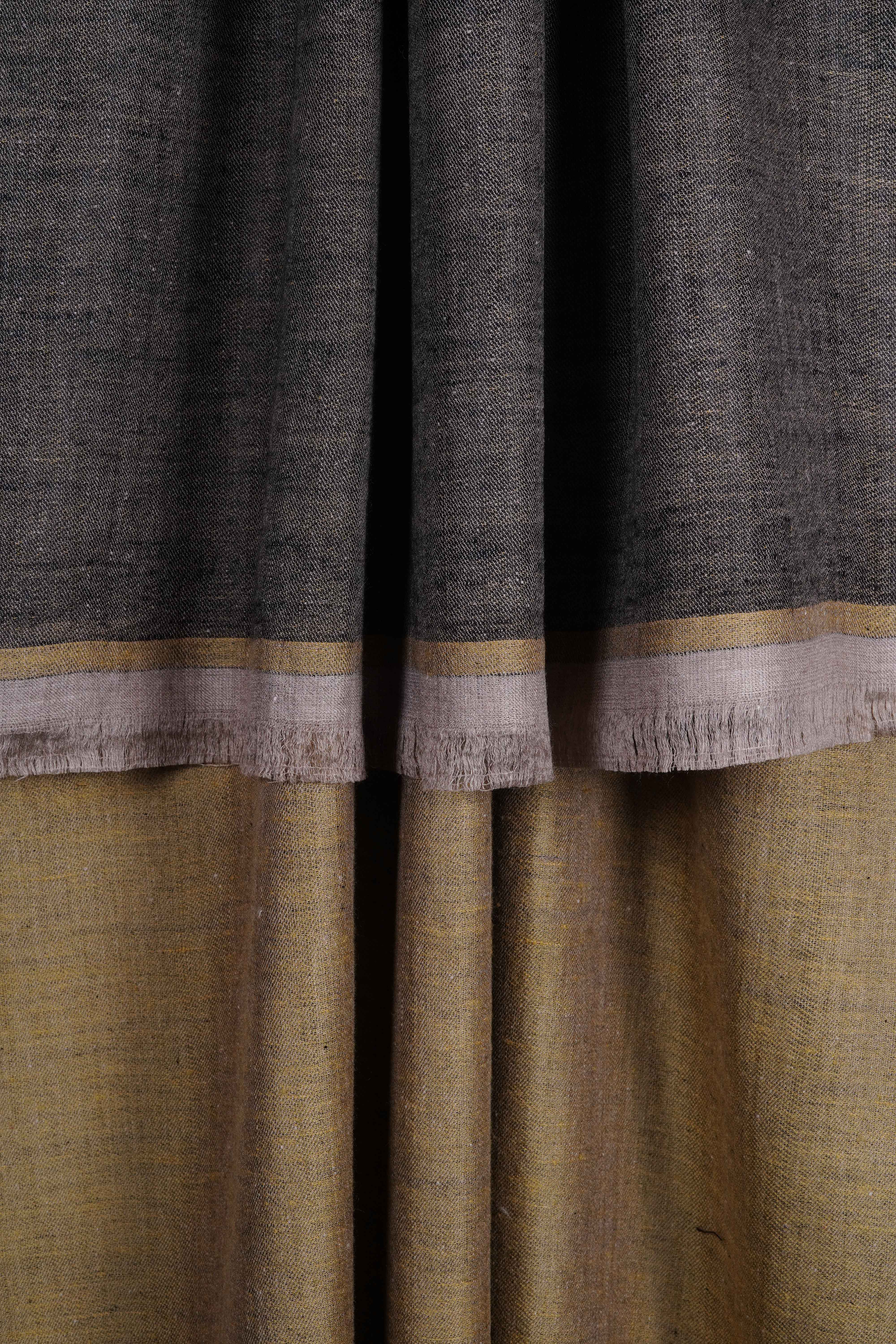 Reversible Light Black and Daffodil Yellow Handwoven Cashmere Pashmina Shawl