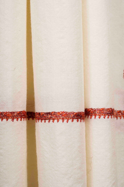 Ivory Base Small Border Embroidery Merino Shawl