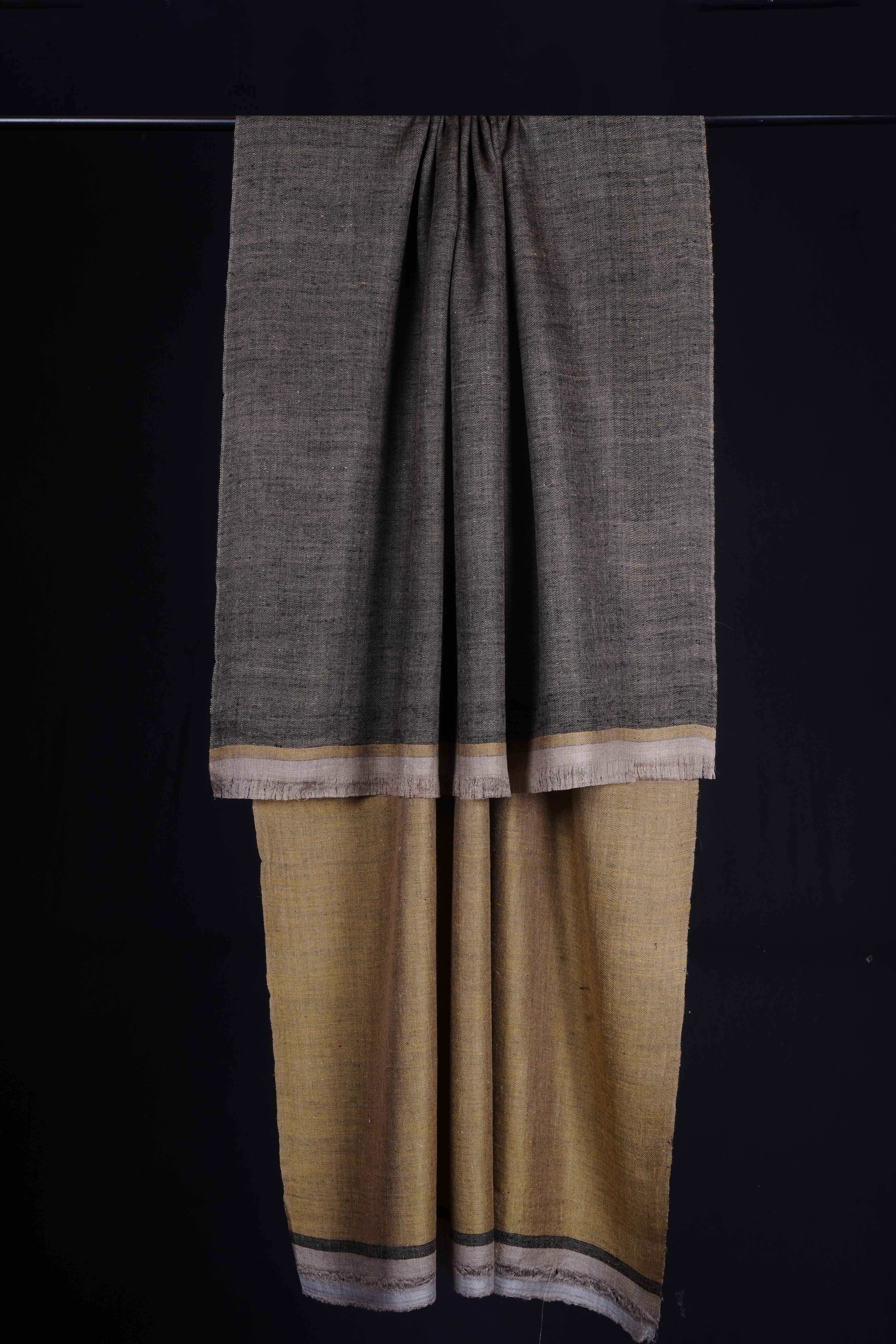 Reversible Light Black and Daffodil Yellow Handwoven Cashmere Pashmina Shawl