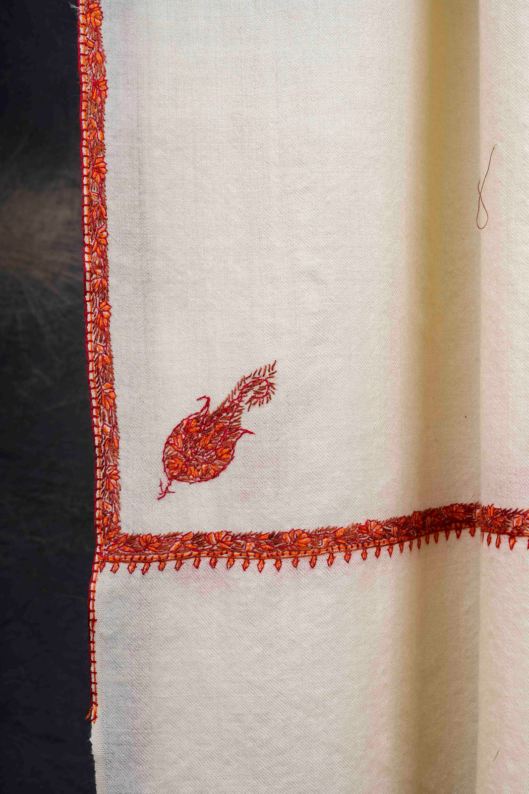 Ivory Base Small Border Embroidery Merino Shawl