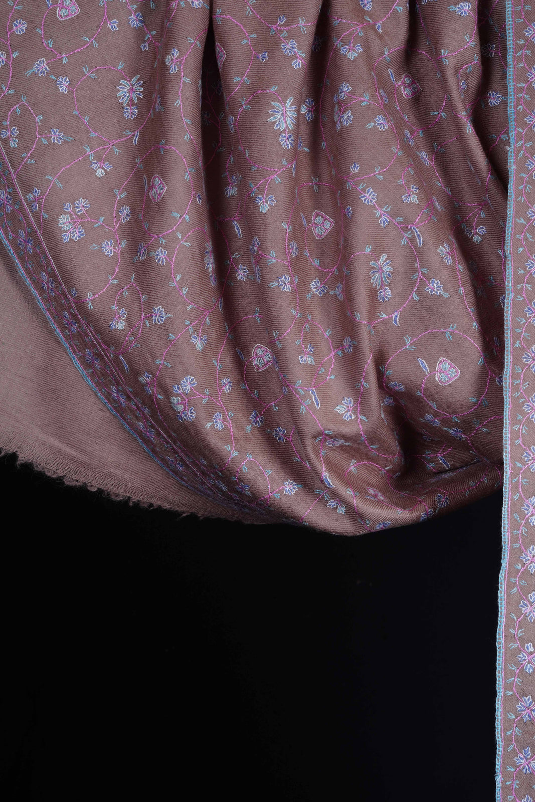 Un Dyed Natural Jali Embroidery Pashmina Cashmere Shawl