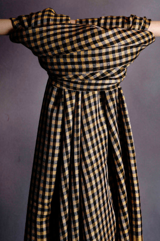 Yellow Black and Ivory Checked  Handwoven Cashmere Pashmina Shawl