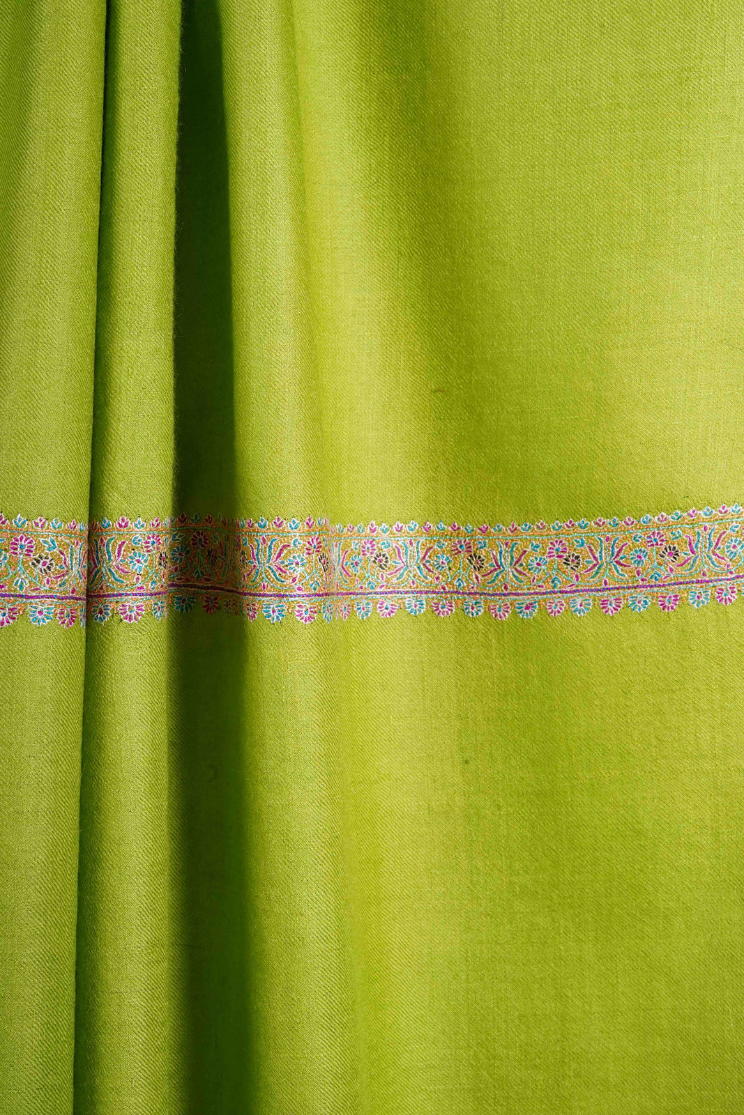 Lime Green Border Embroidery Cashmere Pashmina Shawl