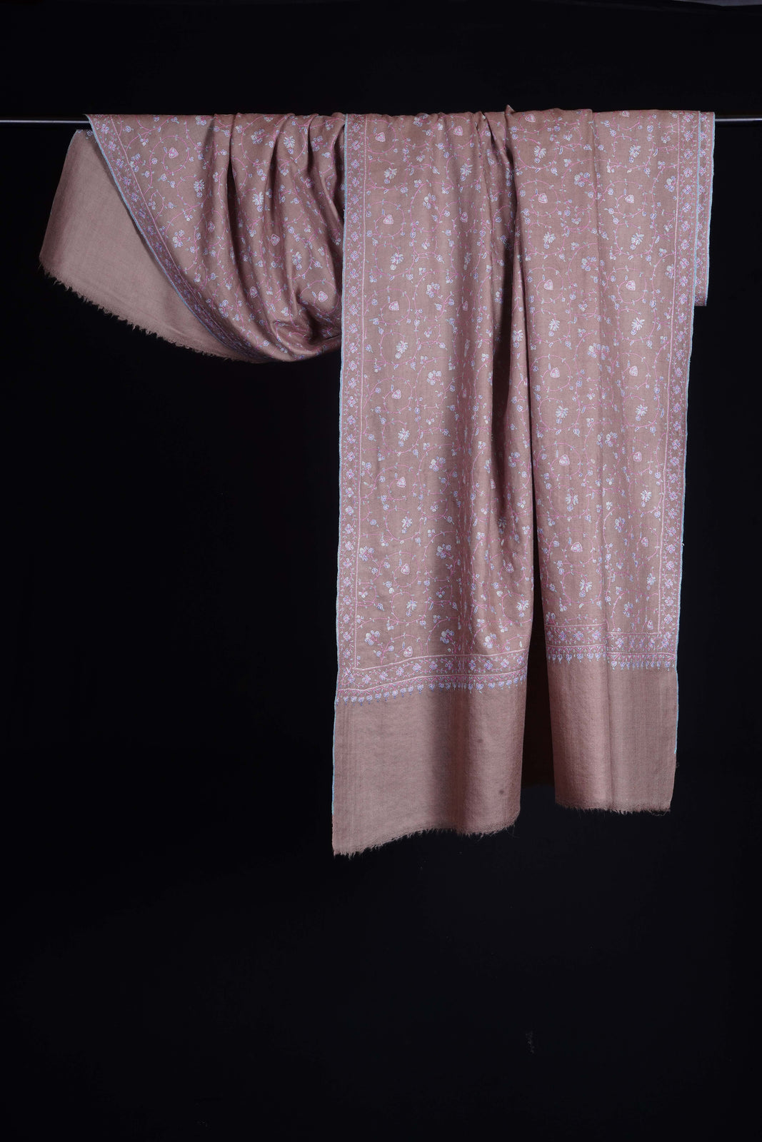 Un Dyed Natural Jali Embroidery Pashmina Cashmere Shawl