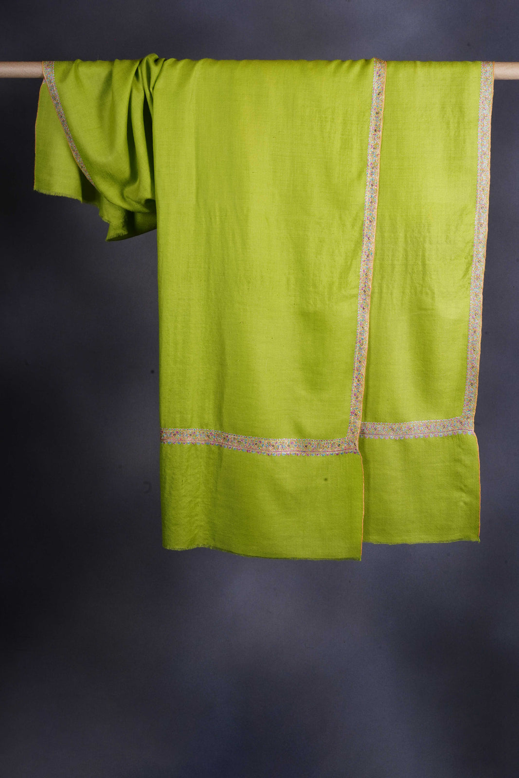 Lime Green Border Embroidery Cashmere Pashmina Shawl