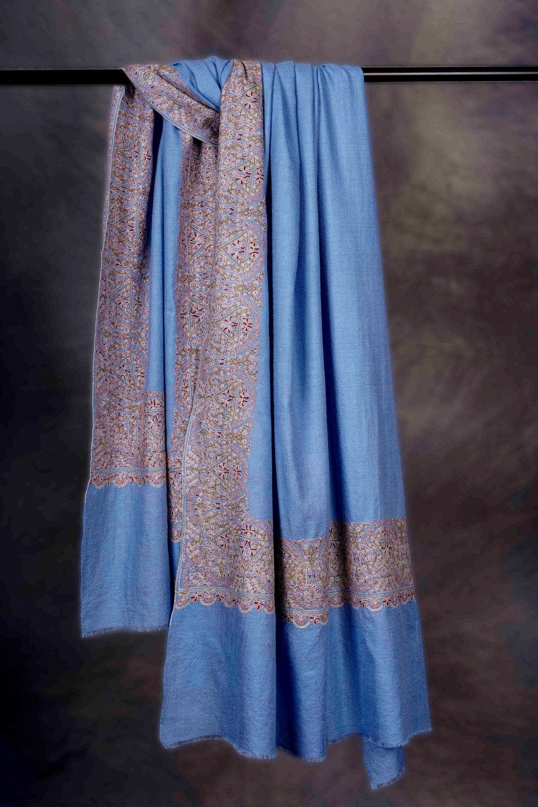 Blue Border Embroidery Cashmere Pashmina Shawl