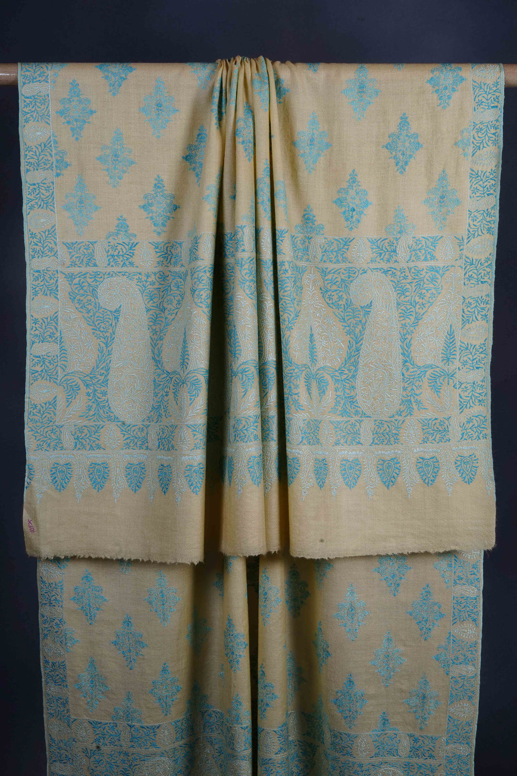Light Lemon Motif Embroidery Cashmere Pashmina Shawl