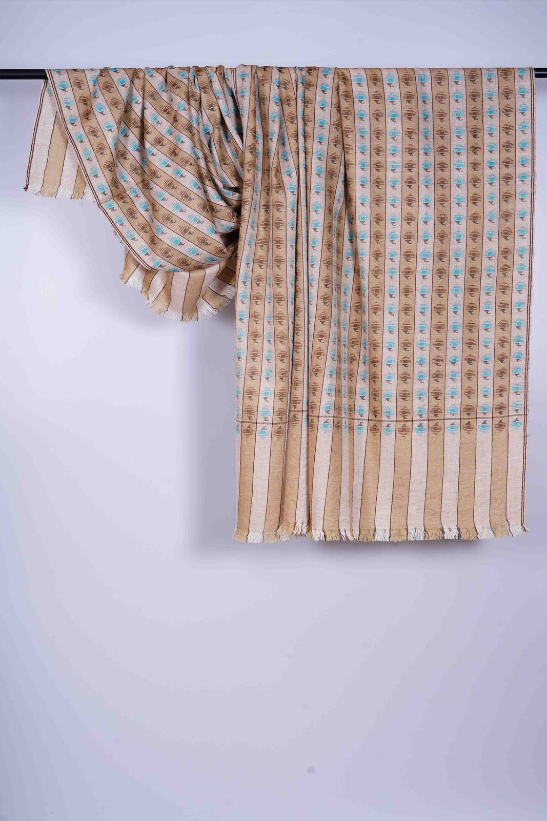 Natural & White Stripe Pashmina Kani Shawl