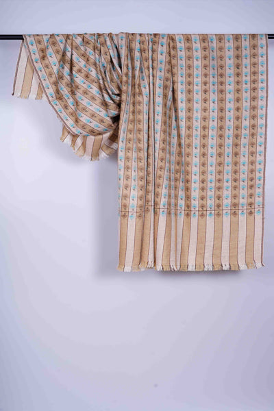 Natural & White Stripe Pashmina Kani Shawl