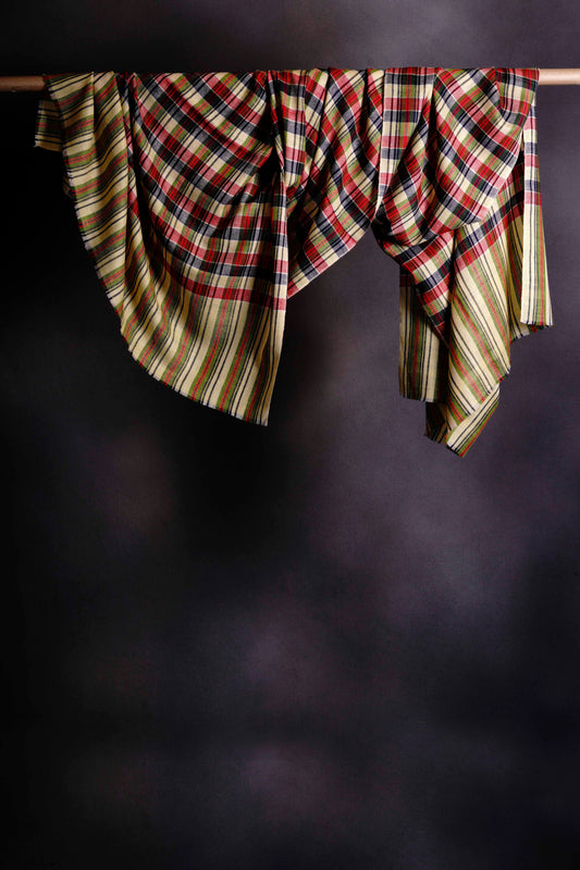 Lime, Blue & Red Check Handwoven Cashmere Pashmina Shawl