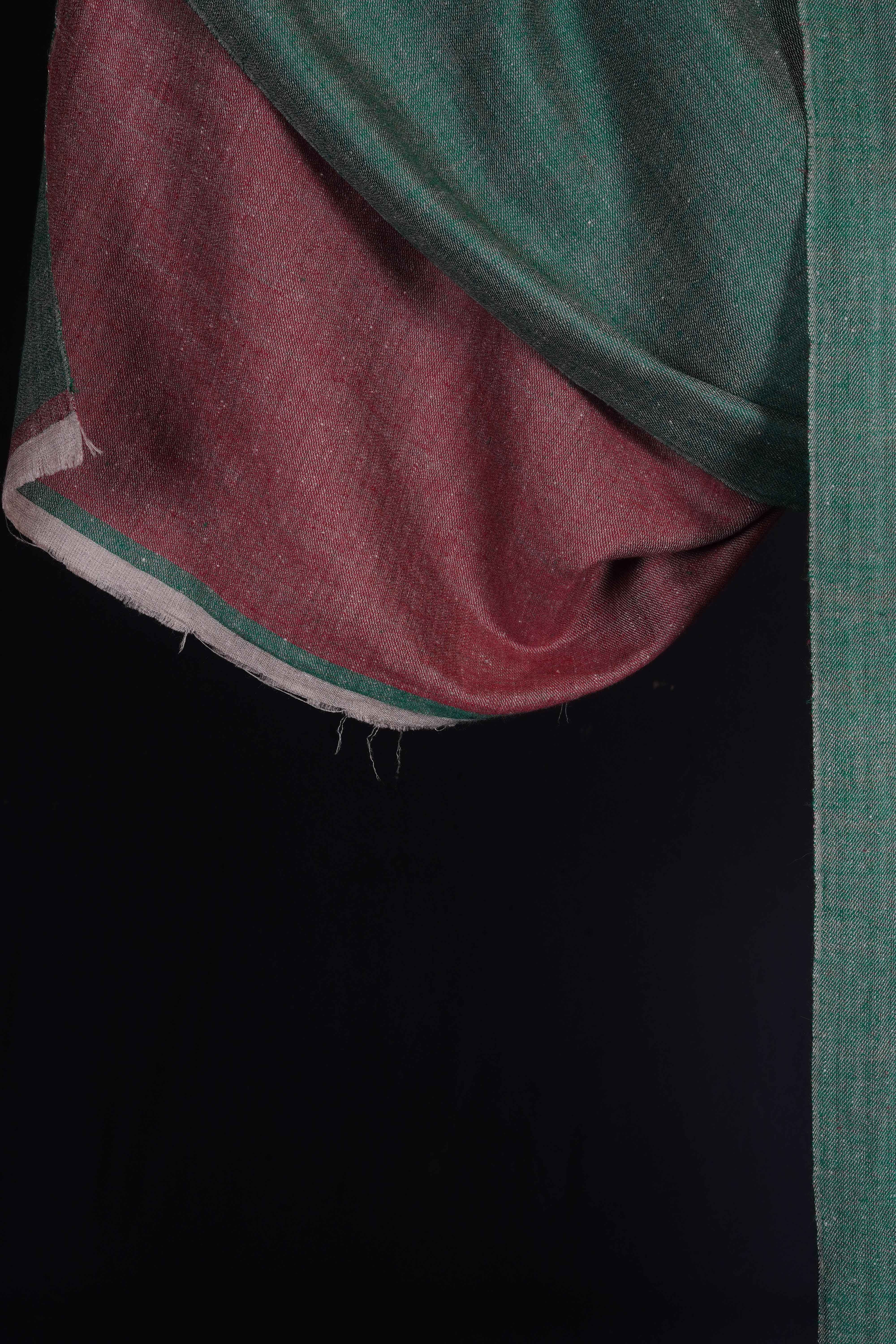 Reversible Green and Burgundy Handwoven Cashmere Pashmina Shawl
