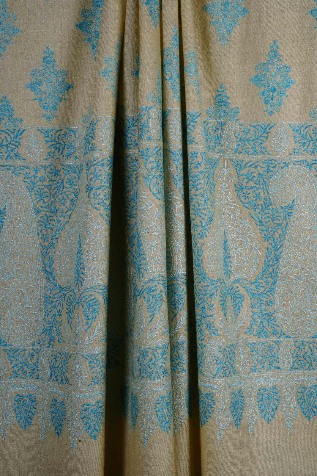 Light Lemon Motif Embroidery Cashmere Pashmina Shawl