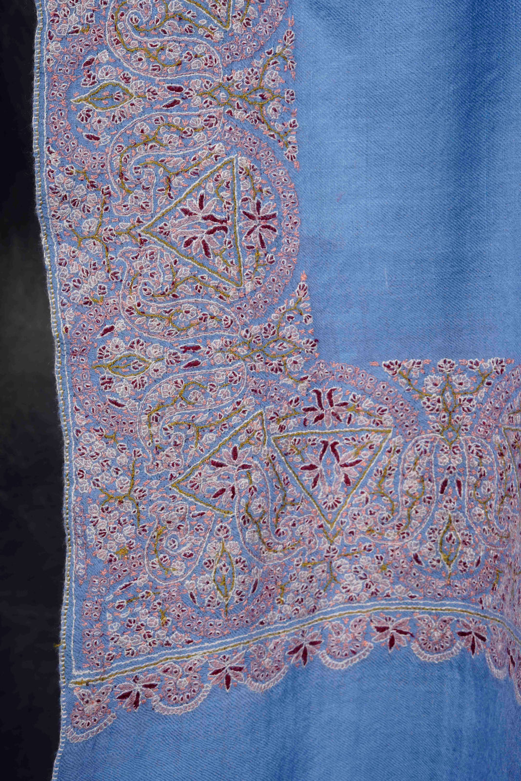 Blue Border Embroidery Cashmere Pashmina Shawl