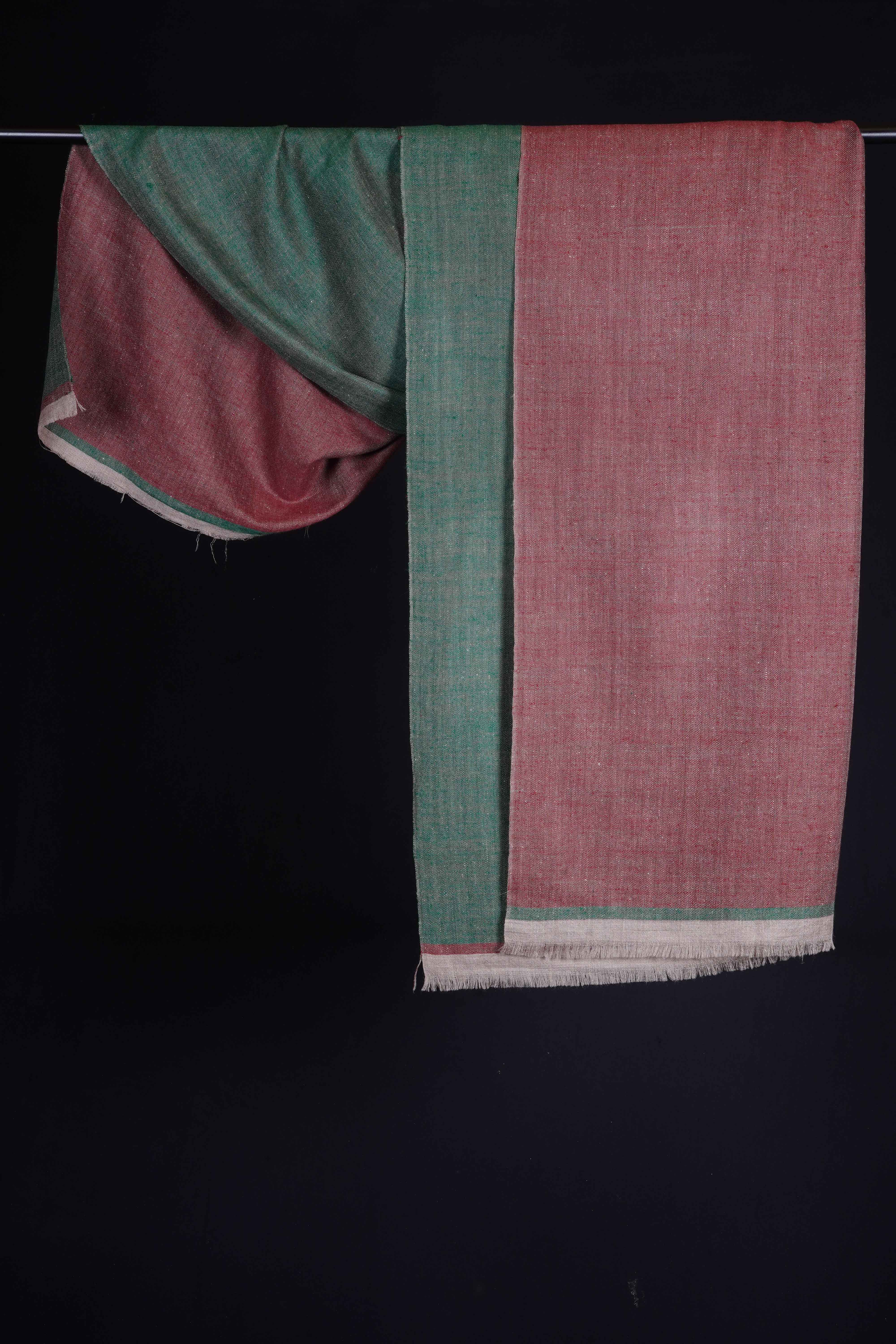 Reversible Green and Burgundy Handwoven Cashmere Pashmina Shawl