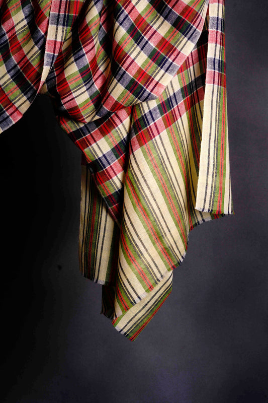 Lime, Blue & Red Check Handwoven Cashmere Pashmina Shawl