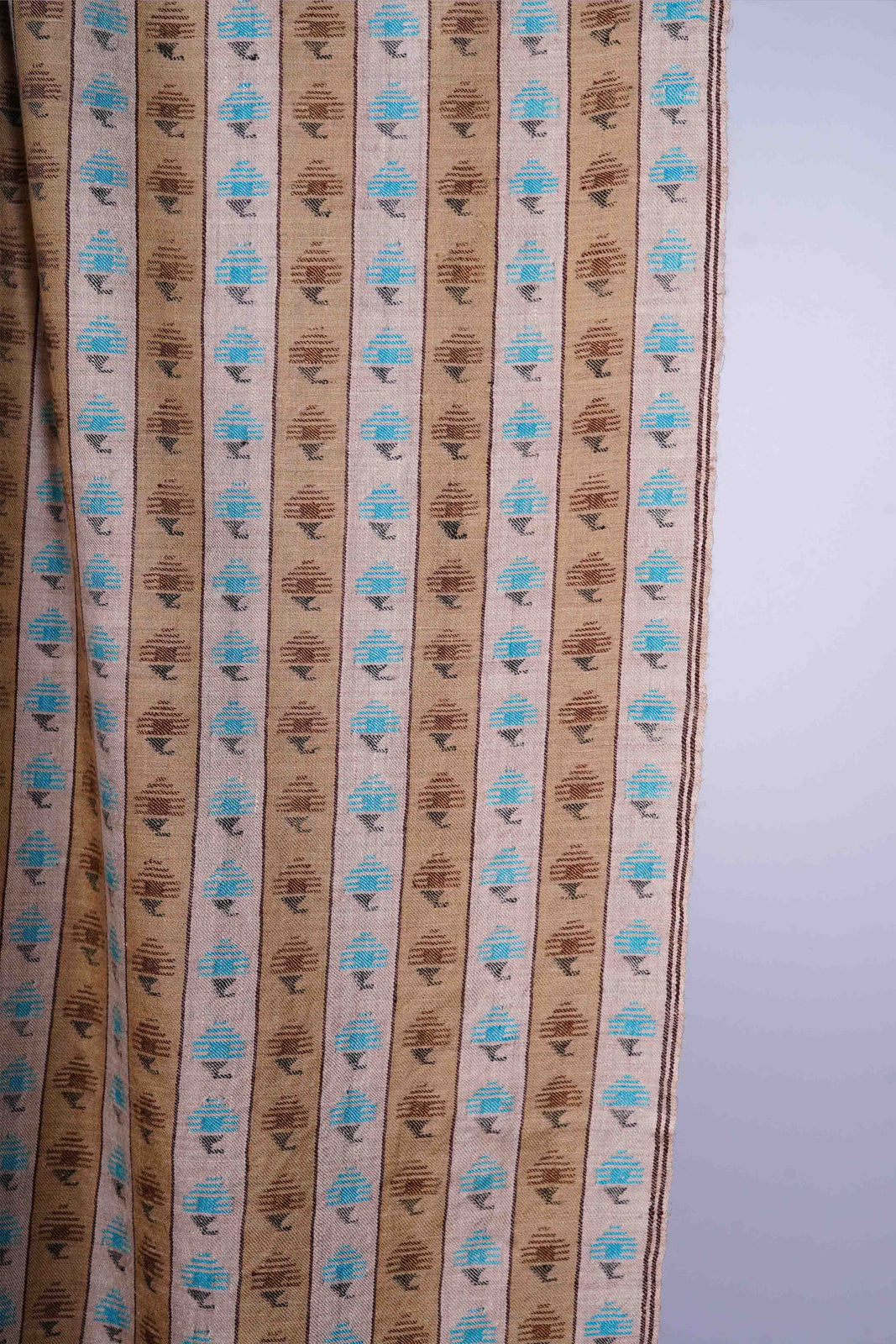 Natural & White Stripe Pashmina Kani Shawl