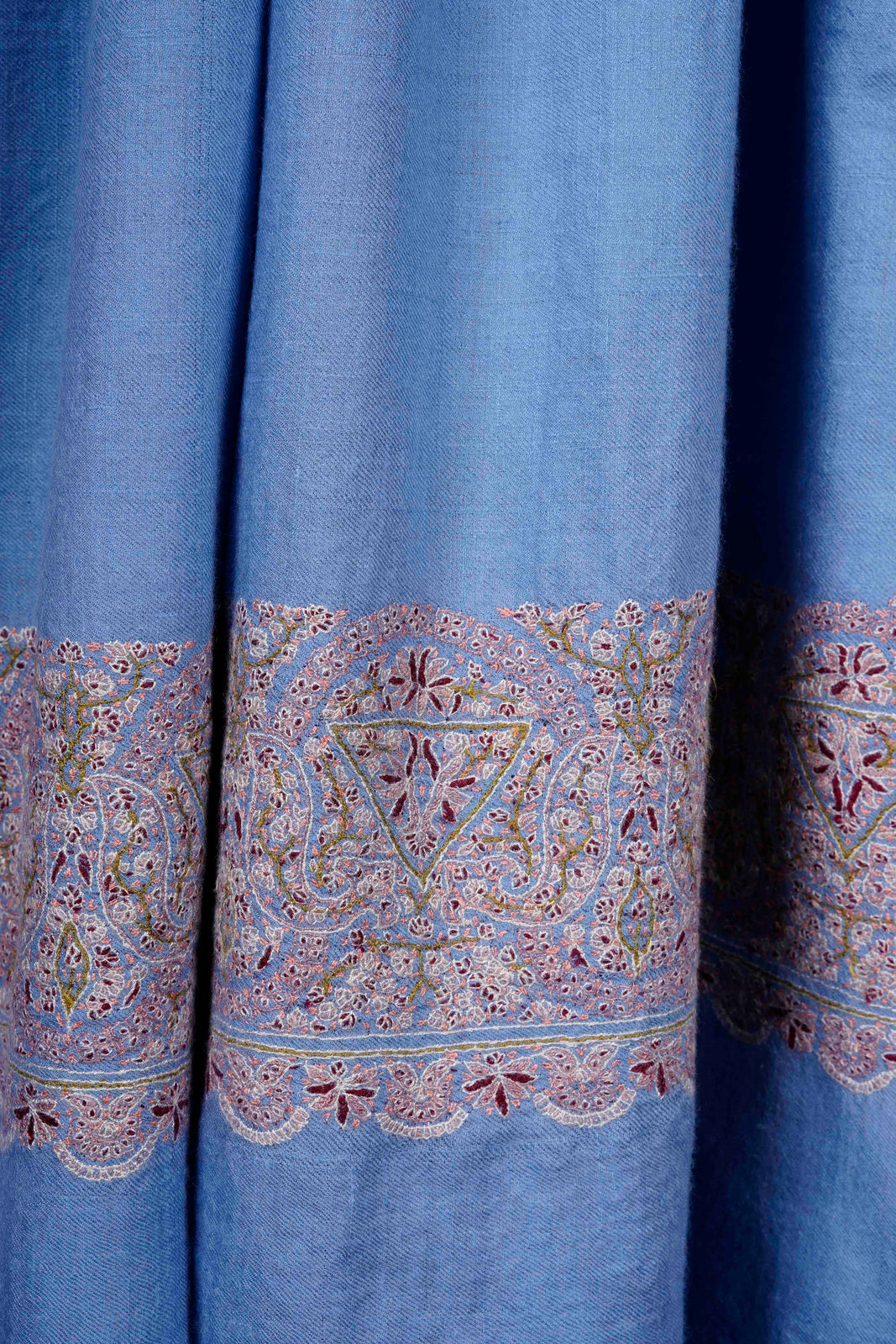 Blue Border Embroidery Cashmere Pashmina Shawl