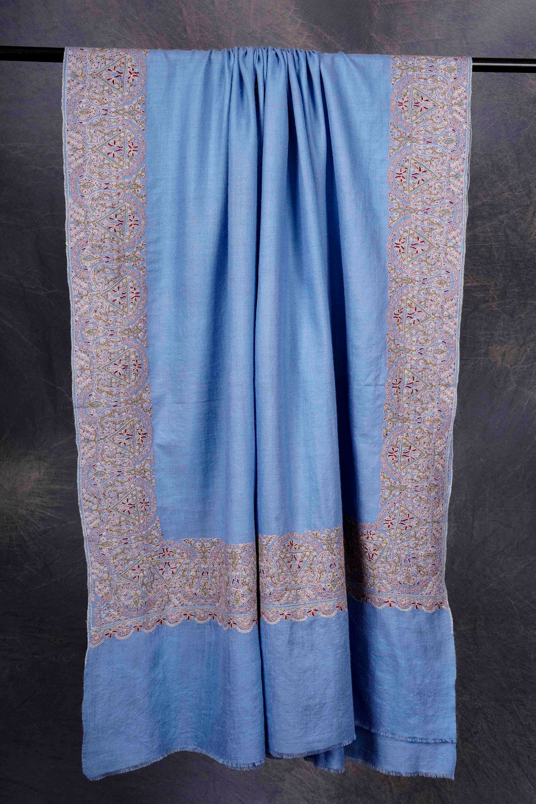 Blue Border Embroidery Cashmere Pashmina Shawl