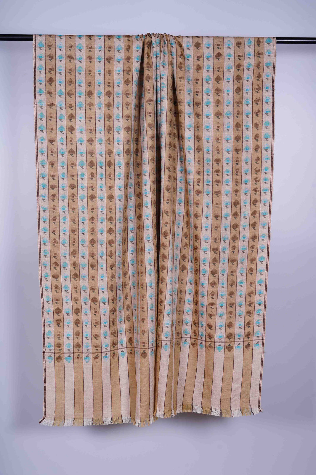 Natural & White Stripe Pashmina Kani Shawl