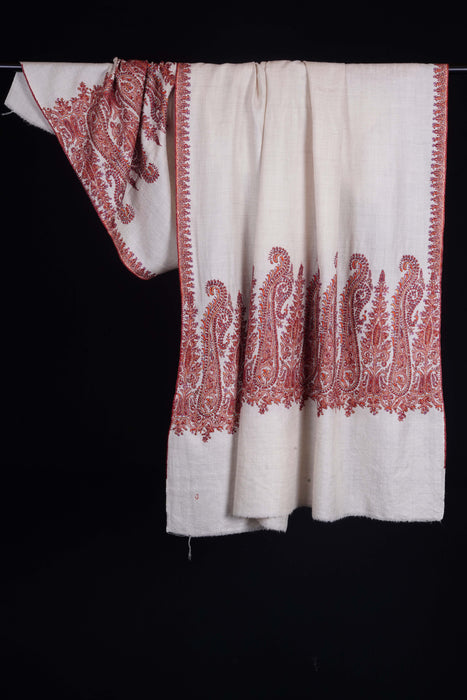 Ivory Big Border Embroidery Cashmere Pashmina Shawl