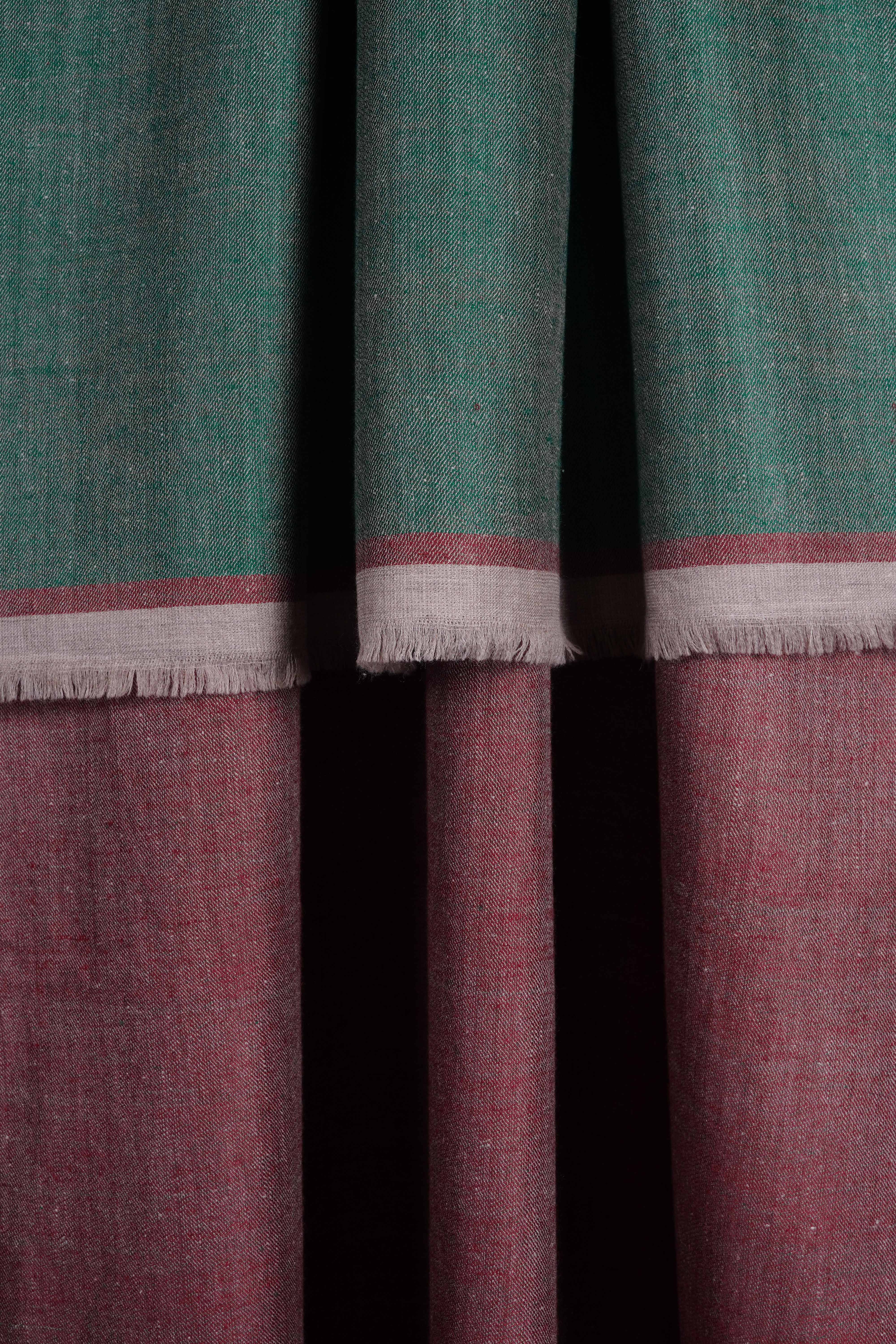 Reversible Green and Burgundy Handwoven Cashmere Pashmina Shawl