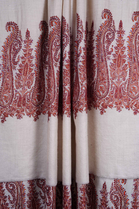 Ivory Big Border Embroidery Cashmere Pashmina Shawl